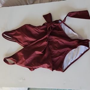 Cupshe Maroon Red V-Neck Side Tie One Piece Scoop Back Swimsuit Size S